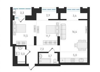 Продается двухкомнатная квартира, 58.5 м2, Новосибирск, Заельцовский район