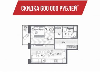 Продам 1-комнатную квартиру, 34.9 м2, Санкт-Петербург, метро Озерки, набережная реки Каменки, 13к1