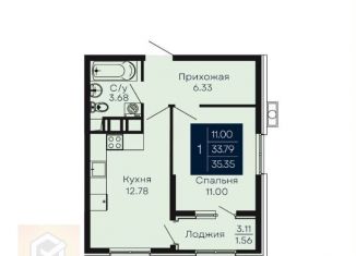 Продажа однокомнатной квартиры, 35.4 м2, поселок городского типа Заозерное, улица Аллея Дружбы, 2Д