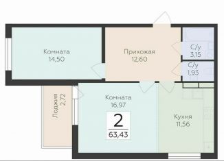 Продам 2-ком. квартиру, 63.4 м2, деревня Лупполово, ЖК Финские Кварталы