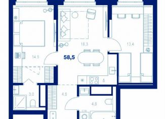 Продается 2-ком. квартира, 58.5 м2, Екатеринбург, метро Ботаническая
