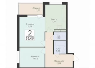 Продам двухкомнатную квартиру, 56.1 м2, деревня Лупполово, ЖК Финские Кварталы