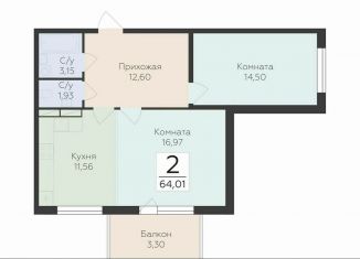 Продам 2-ком. квартиру, 64 м2, деревня Лупполово, ЖК Финские Кварталы, Деревенская улица, 21