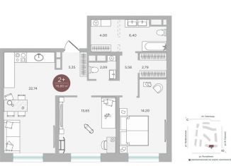 Продажа двухкомнатной квартиры, 76.8 м2, Тюмень, улица Николая Машарова, 10, ЖК Машаров