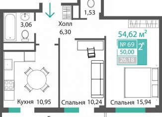 Продаю 2-ком. квартиру, 50 м2, село Мирное