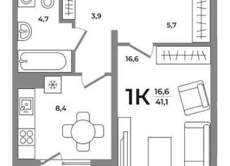 1-ком. квартира на продажу, 41.1 м2, Новосибирск, Беловежская улица, 1С, метро Студенческая
