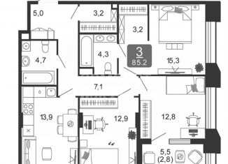 Продаю трехкомнатную квартиру, 82.4 м2, Москва, улица Петра Кончаловского, 7к4, станция ЗИЛ