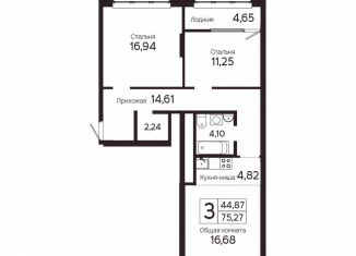 3-комнатная квартира на продажу, 75.3 м2, Томск, Комсомольский проспект, 48Б