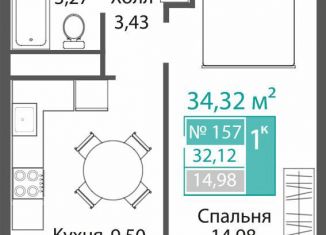 1-комнатная квартира на продажу, 32.1 м2, село Мирное