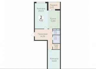 Продам двухкомнатную квартиру, 71.5 м2, деревня Лупполово, ЖК Финские Кварталы, Деревенская улица, 21