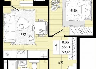 Продается однокомнатная квартира, 38.1 м2, Краснодарский край