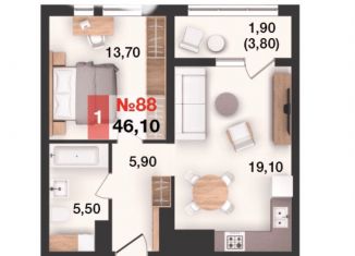 Продам 1-комнатную квартиру, 46.1 м2, Калининград, Елизаветинская улица, 47А