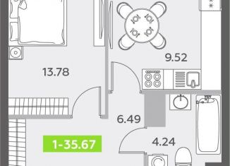 Продается 1-комнатная квартира, 35.8 м2, Санкт-Петербург, Василеостровский район, бульвар Александра Грина, 4