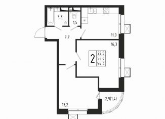 2-ком. квартира на продажу, 54.4 м2, Химки, ЖК Берег