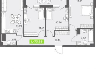 Продается трехкомнатная квартира, 75 м2, Санкт-Петербург, Василеостровский район, бульвар Александра Грина, 4