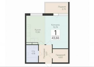 Продам 1-комнатную квартиру, 43.7 м2, деревня Лупполово