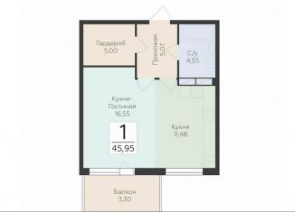 1-комнатная квартира на продажу, 46 м2, деревня Лупполово, Деревенская улица, 21