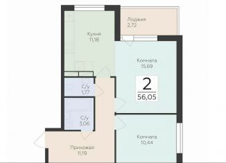 Продажа 2-комнатной квартиры, 56.1 м2, деревня Лупполово, ЖК Финские Кварталы