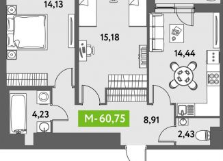 2-комнатная квартира на продажу, 61.8 м2, Санкт-Петербург, муниципальный округ Звёздное