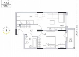 Продаю 1-ком. квартиру, 45.1 м2, деревня Пирогово, ЖК Пироговская Ривьера, улица Ильинского, 8