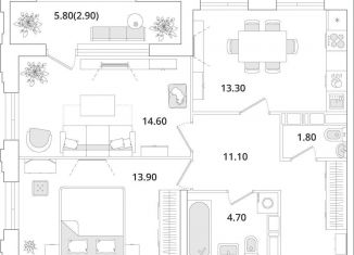 Продажа двухкомнатной квартиры, 62.1 м2, Санкт-Петербург, Планерная улица, 99, муниципальный округ Юнтолово