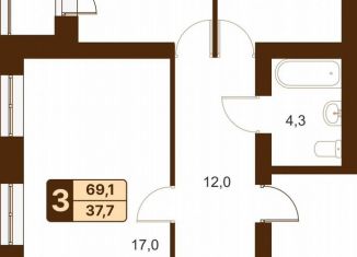 Продается трехкомнатная квартира, 69.1 м2, СНТ Колос БГАУ, село Миловка, 3