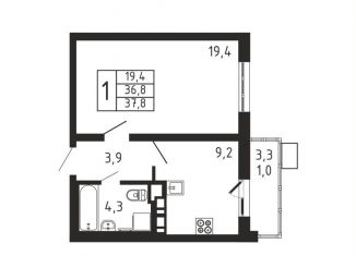 Однокомнатная квартира на продажу, 37.8 м2, деревня Пирогово, ЖК Пироговская Ривьера