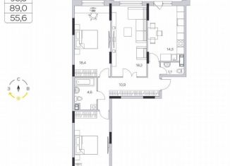 3-комнатная квартира на продажу, 89 м2, деревня Пирогово, ЖК Пироговская Ривьера, улица Ильинского, 8