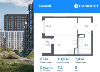 Продаю квартиру студию, 27 м2, Санкт-Петербург, Красносельский район, жилой комплекс Сандэй, 7.2