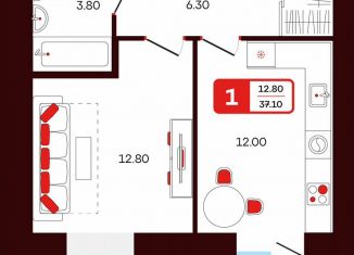 Продажа 1-комнатной квартиры, 37.1 м2, Туймазы, переулок Луначарского, 5
