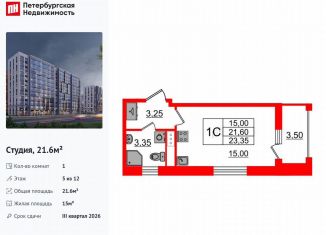 Продается квартира студия, 21.6 м2, Санкт-Петербург, муниципальный округ Коломяги