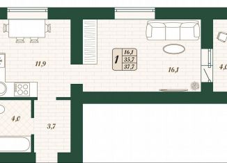 Продается однокомнатная квартира, 35.7 м2, поселок городского типа Стройкерамика, улица Олега Пешкова