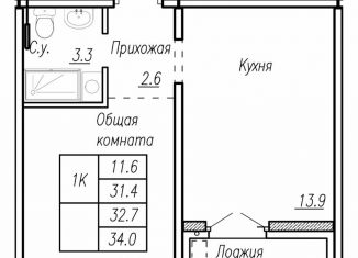 Продажа квартиры свободная планировка, 32.7 м2, Барнаул, улица Антона Петрова, 210Б