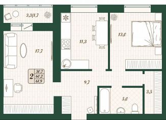 Продается 2-комнатная квартира, 60.2 м2, поселок городского типа Стройкерамика, улица Олега Пешкова