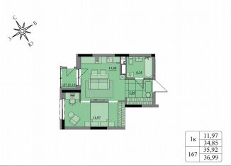 1-комнатная квартира на продажу, 35.9 м2, Удмуртия