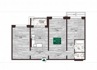 Трехкомнатная квартира на продажу, 81.6 м2, Барнаул, 6-я Нагорная улица, 15Вк3