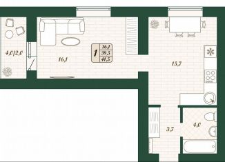 1-ком. квартира на продажу, 39.5 м2, поселок городского типа Стройкерамика, улица Олега Пешкова