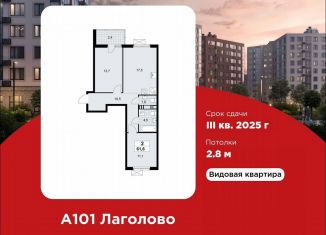 Продажа двухкомнатной квартиры, 61.6 м2, Ленинградская область, жилой комплекс А101 Лаголово, 1.2-3