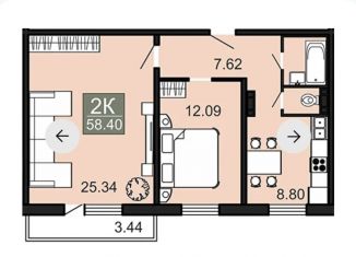 Продаю 2-ком. квартиру, 58.4 м2, Чита