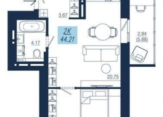 Продаю 2-ком. квартиру, 44.2 м2, Красноярский край, Аэровокзальная улица, 19с7
