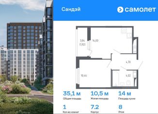 Продажа 1-комнатной квартиры, 35.1 м2, Санкт-Петербург, метро Проспект Ветеранов, жилой комплекс Сандэй, 7.2