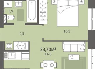 Продаю однокомнатную квартиру, 33.7 м2, деревня Хохряки