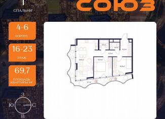 Продажа 2-комнатной квартиры, 69.7 м2, Москва, ЖК Союз, к4, район Ростокино