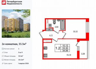 Продается 1-комнатная квартира, 33.3 м2, Санкт-Петербург, Приморский район