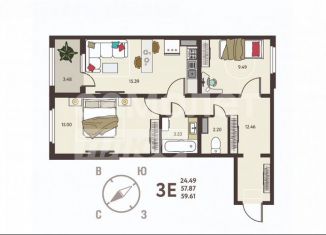 Продам 2-комнатную квартиру, 59.6 м2, Липецк