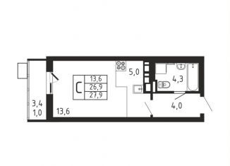 Продам квартиру студию, 27.9 м2, деревня Пирогово, ЖК Пироговская Ривьера