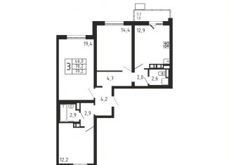 Продам 3-ком. квартиру, 79.2 м2, деревня Пирогово, ЖК Пироговская Ривьера
