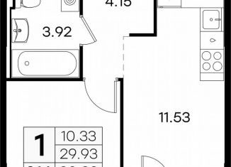 Продажа 1-комнатной квартиры, 30.9 м2, сельский посёлок Новинки, ЖК Окский Берег