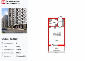 Продажа квартиры студии, 25.4 м2, Санкт-Петербург, муниципальный округ Новоизмайловское, Кубинская улица, 80к1