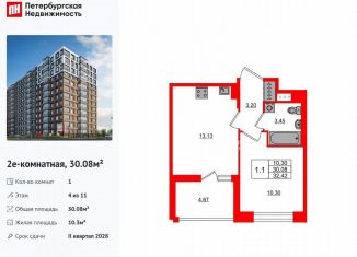 Продажа 1-комнатной квартиры, 30.1 м2, Санкт-Петербург, метро Елизаровская